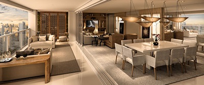 Mockup de anúncio imobiliário com apartamento em Moinhos de Vento, Porto Alegre, com preço e detalhes